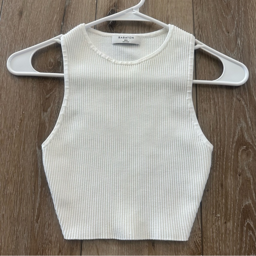 NWOT Babaton Sculpt Knit Seamless Ribbed Crop Tank Top Stretchy Top White 2XS